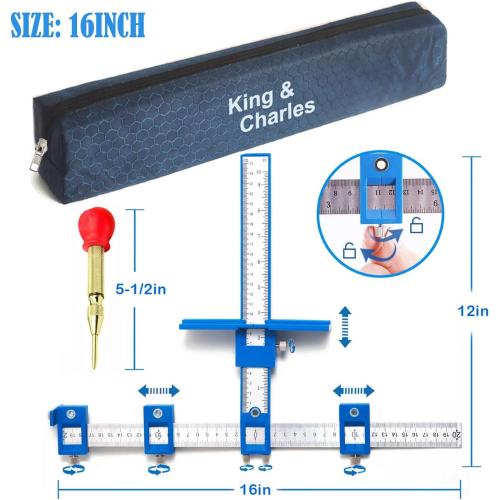 Cabinet Hardware Jig, King&Charles Cabinet Handle Jig with Automatic Center Punch, Avoid Jitter Caused by Direct Drilling. Use for Handles and Pulls on Drawers/Doors, Perfect Set.
