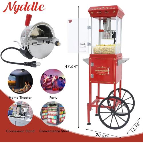 Popcorn Machine Maker With 8 Oz Kettle Makes Up to 32 Cups Popcorn Machine Cart Vintage-Style Popper on Wheels Popcorn Machines for Home (Red)