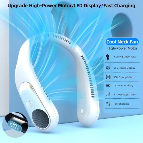 Portable Neck Fan, Personal Wearable Bladeless Fan for Outdoor Indoor, LED Display, 360° Cooling, 4-Speeds, 6000mAh USB Rechargeable, Birthday Gifts for Men Women Dad Mom (White)
