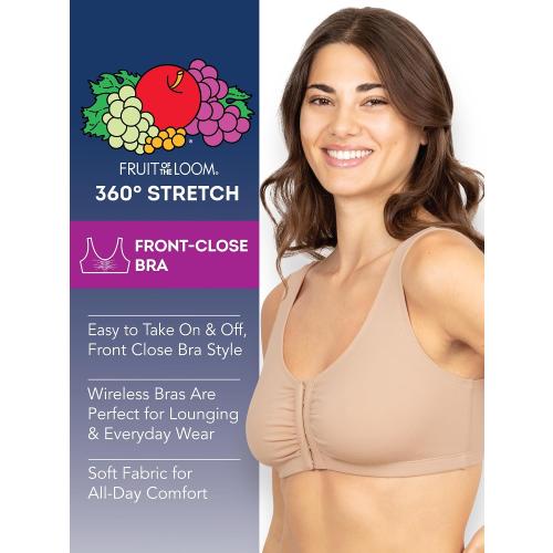 Size 42Fruit of the Loom Women's Multi-Pack Front Closure Cotton Bra
