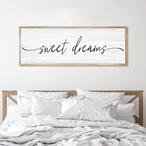 Brown 41x15 Sweet Dreams Wall Decor Above Bed Large 41''×15'' Farmhouse Wall Decor for Bedroom Guest Room Decor Framed Wood Wall Art Rustic Master Bedroom Wall Decoration 01 (brown frame)