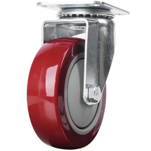 Finnhomy 4” Swivel Casters Wheels Set of 4 Plate Casters Heavy Duty Premium Polyurethane Wheels PU Load Bearing 2,600 Lbs Anti-wear Smooth Casters Red (Free Screws)