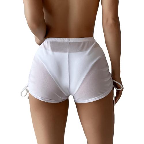 Size XS Color White Women's Drawstring Side Mesh Sheer Beach Summer Cover Up Shorts Bikini Bottoms