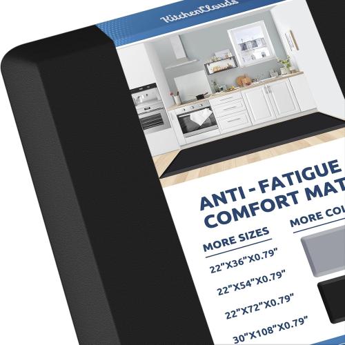 KitchenClouds Kitchen Mat Cushioned Anti Fatigue Rug 22x72 Waterproof, Non Slip, Standing and Comfort Desk/Floor Mats for House Sink Office (Black,0.8inch)