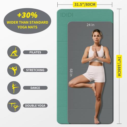 Foldable Yoga Mat Extra Thick & Large (74 x 31.5 x 0.32), Double-Sided Non Slip & Lightweight Fitness Mat, 8mm Thick Wide Exercise Mats for Woman Man Kids, Portable Workout Mats for Travel, Studio or Home Use