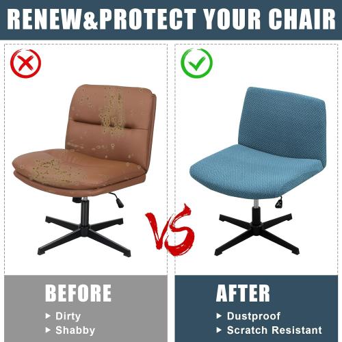 MIFXIN Armless Office Chair Cover Stretch Soft Wide Seat Mid Back Accent Chair Swivel Computer Vanity Chair Slipcover Furniture Protector Without Arms, Only Covers, NO Chair (Blue)