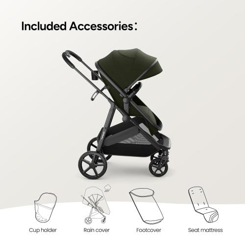 Mompush Wiz 2 in 1 Baby Stroller with Infant Pramette Mode, One Hand Fold Convertible Newborn to Toddler Stroller with Reversible Seat and Large UPF 50  Canopy