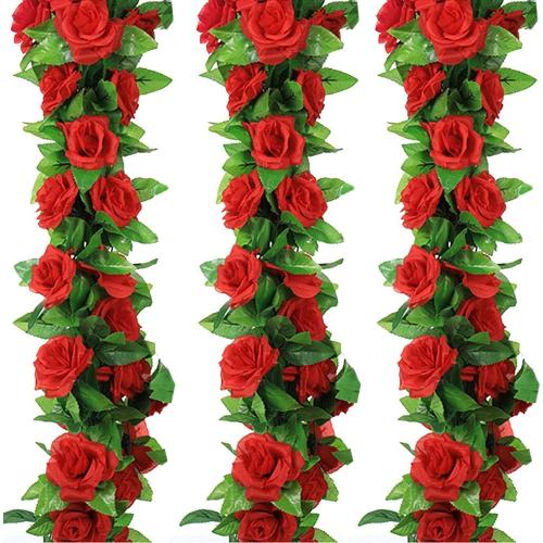 4 Pack Fake Rose Vine Flowers Plants 32.2 FT Artificial Flower Hanging Rose Ivy Home Hotel Office Wedding Party Garden Craft Art Decor (Red)