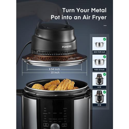 Air Fryer Lid for Instant Pot 6Qt/8Qt, 7 in 1 with LED Touchscreen, Turn Your Pressure Cooker Into in Seconds, Air Fryer Accessories and Recipe Cookbook Included
