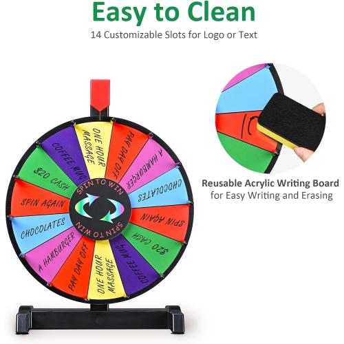WinSpin 12 Color Prize Wheel Tabletop 14 Slots Heavy Duty Editable Spinning Wheel for Fortune Spinning Game Carnival & Tradeshow, Classic Series