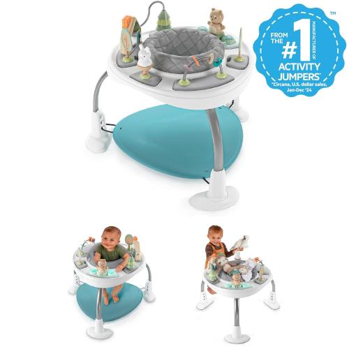 Ingenuity Spring & Sprout 2-in-1 Baby Activity Center Jumper and Table with Infant Toys - Ages 6 Months  , First Forest