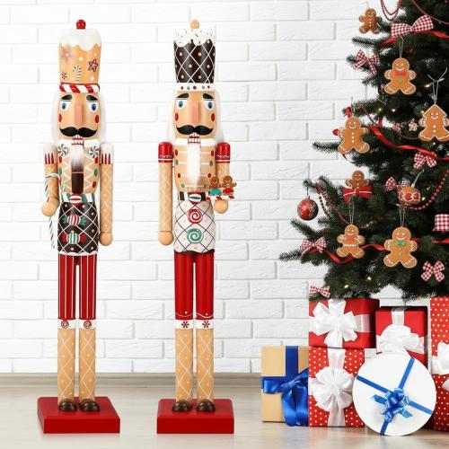 2 Pcs 32 Inch Large Christmas Nutcracker Outdoor Decoration Giant Xmas Wooden Nutcracker Figures Yard Sign Collectible for Porch Fireplace Indoor Outdoor Decorations(Gingerbread)