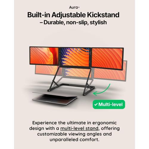 Triple Aero 15.6” Pro Max | Premium Triple Portable Monitor Extender | Full Aluminum | Quad Screens | 3×15.6” FHD 1080P HDR IPS | USB-C & HDMI | Compatible with 11-18” Laptops