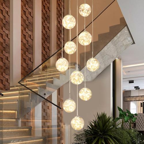 10-Light LED Staircase Chandelier Crystal Ceiling Lights Large Chandeliers for High Ceilings, Entryway Modern Lighting Fixture Villas and Stairs, Adjustable Length 16 W x79H，50W