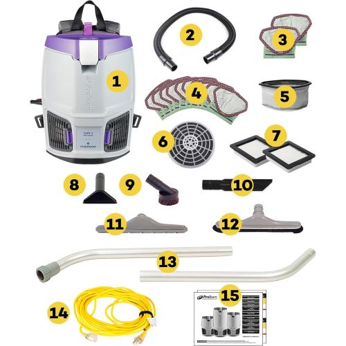 ProTeam GoFit 3 Commercial Backpack Vacuum with Restaurant Tool Kit, 3 qt, Corded