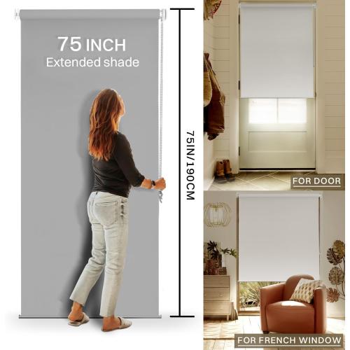 No Drill No Tools 100% Blackout Roller Shade | UV Protection | Easy-Care Fabric | Roller Blind for Windows & Doors | Pull Down Window Shade - Grey (44.5 W x 75 H)