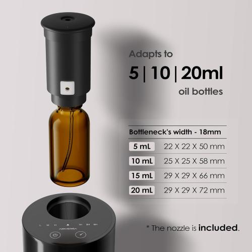 Airversa Waterless Diffuser for Essential Oil, Car Diffsuer, Battery Operated Nebulizer, 0.7 Fl Oz/ 20mL, Mini Scent Air Machine, 3 Timers & 3 Mist Levels for Home, Room, Car, Office - AN6 Black