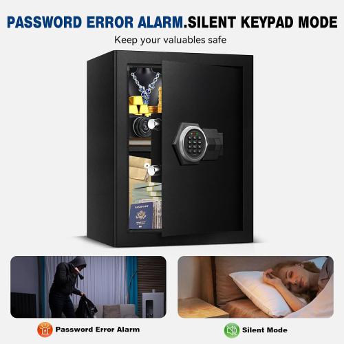 3.2 Cu Ft Large Home Safe Box with Type-C Port | Steel Security Box with Digital Electronic Keypad, Removable Shelf, Safety Lock Box for Office Documents Money Jewelry Gun