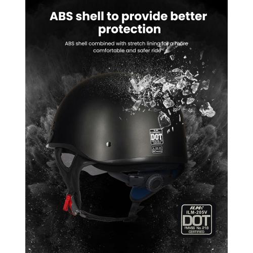 ILM Half Helmet Motorcycle Open Face Sun Visor Quick Release Buckle DOT Approved Cycling Motocross Suits Men Women Model-205V (L, Matt Black)