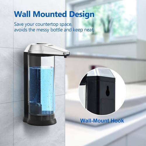Size 500ML Color Black and silver Automatic Soap Dispenser Wall Mount, Touchless Soap Dispenser 500ml/17oz Battery Operated Hand Free Hand Sanitizer Dispenser Wall Mounted for Bathroom Kitchen Hotel Offices Plastic, Chrome