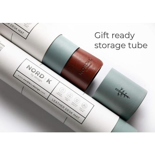 Nordik Leather Desk Mat - Whiskey Brown - Cable Organizer - Premium Mouse Mat & Desk Pad Protector - 35 X 17 Inch - Felt Vegan Leather - Large Office Mouse Pad & Blotter