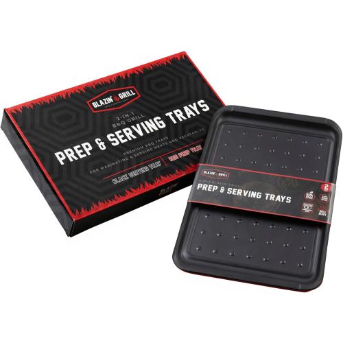 BLAZIN' GRILL Prep and Serve Trays | Set of 2 Stackable, Melamine Trays | Serving Tray & Marinating Tray | Serving Platter for Plating Food & BBQ Prep Tub for Marinating Meats | Grill Accessories |