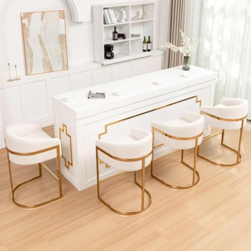 Set of 2 Size 27 Color beige and gold Counter Height Bar Stools Set of 2, Modern 27 H Barrel Counter Stools with Shell Back, Gold Velvet Bar Stools for Kitchen Island, Comfortable Velvet Upholstered Bar Stools with Backrest, Beige