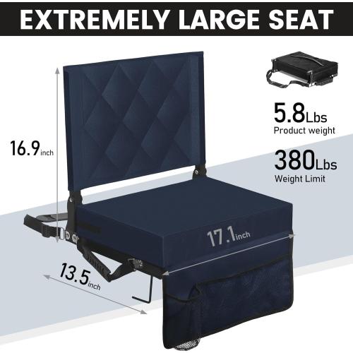 Sheenive Stadium Seats for Bleachers with Back Support, Bleacher Seats with Backs and Cushion Wide, Padded Portable Folding Comfort Stadium Chair with Shoulder Strap, Perfect for Sports Events