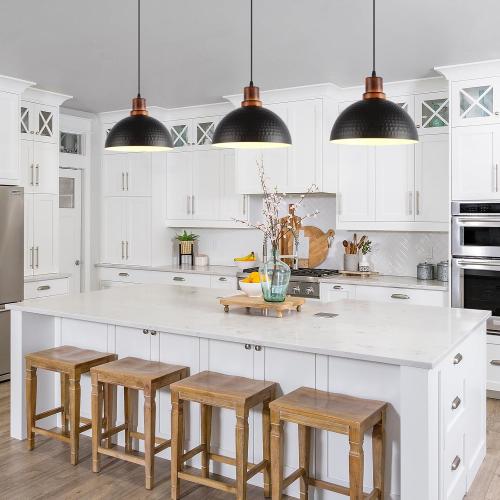 Size 11.8 Color Black Pendant Lights Kitchen Island, 11.8 Hammered Metal Black Dome Pendant Lighting Black and Wood Pendant Light Fixture Hanging Ceiling Light for Dining Living Room Restaurant Sink
