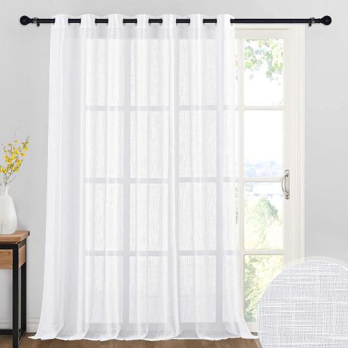 RYB HOME Sheer Curtains White 108 inches Long - Extra Wide Linen Textured Light Airy Semi Sheer Room Divider Drape for Patio Sliding Glass Door, W 100 x L 108, 1 Panel