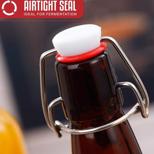 Glass Bottles, Refillable Brown Glass Storage Bottle with Swing Top Lids, Amber Iron Clasp Bottles with Stickers&Pen for Home Brewing, Drinks, Sauces, Industrial products, etc (1000ML, 8 PCS)