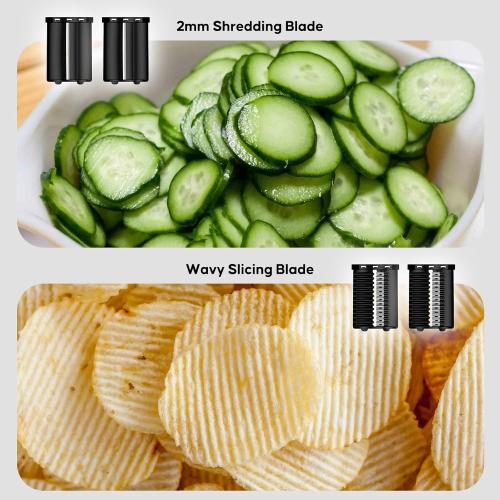 Electric Cheese Grater,300W DC Motor Salad Maker,Electric Slicer Shredder with 5 Different Shapes of Blades,Electric Vegetable Cutter for Potato,Carrot,Black