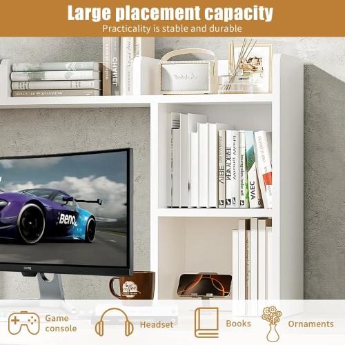 AQQHSAIN Desk Storage Hutch Wooden Desktop Bookshelf Multipurpose Desktop Bookshelf Storage Organizer Countertop Storage Hutch for Computer Desk Book Storage for Dorm Office Home (White)