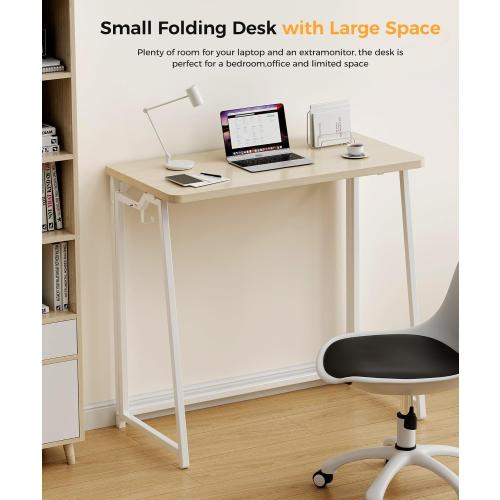 Folding Desk Small Foldable Desk for Small Space, 31.5 Inches Writing Computer Desks in Study, Home Office Foldable Office Desks for Bedroom, Oak