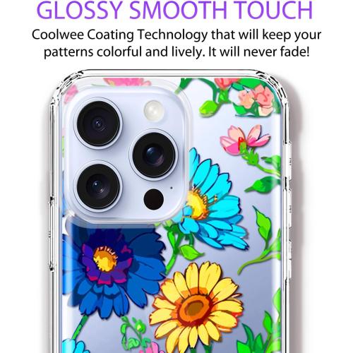 Coolwee for iPhone 16 Pro Max Case for Women, Cute for Girls, 10ft Military Grade Protective Cover Slim Soft TPU Bumper for iPhone 16 ProMax Case Clear Sunflower Floral