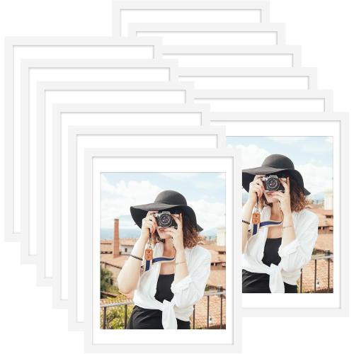 Picrit 18x24 Poster Frame Set of 12, Display 16 x 20 with Mat or 18 x 24 without Mat, Photo Frames for Wall Mounting Display, White.