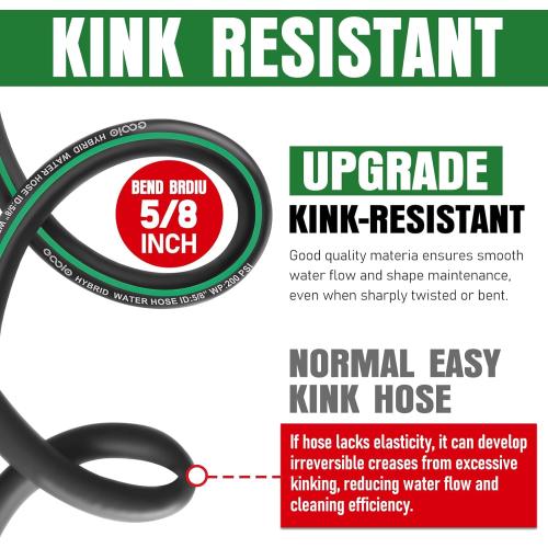 Heavy Duty Garden Hose 50ft, NON-EXPANDABLE Flexible Water Hose, Kink Resistant Lightweight Hybrid Hose, Leakproof Hose Male to Female Fittings