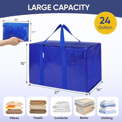 TICONN 12 Pack Extra Large Moving Bags Heavy Duty with Zippers & Carrying Handles, Durable Storage Bags Moving Boxes for Closet Organizers and Storage (12 Pack, Blue)‼️decent condition‼️