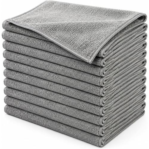 Microfiber Cleaning Cloths, 10 Pack, 12 x 12 Inch, 300 GSM, Lint Free, Ultra Absorbent, Streak-Free Cleaning Towels for Car, Kitchen, Windows, Glass & Household Cleaning, Gray