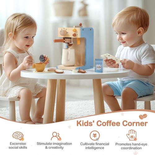 EERKEOD Toy Coffee Maker for Kids Wooden Kids Coffee Maker Playset for Toddlers Play Kitchen Accessories Gift for Girls and Boys