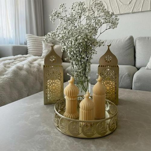 Lyrow 3 Pcs Ramadan Mubarak Scented Soy Candles Eid Islamic Muslim Home Decor Ramadan Mosque Shaped Small Pillar Candles Set Gift for Islam Eid Muslim Festival Home Decorations, 3 Design