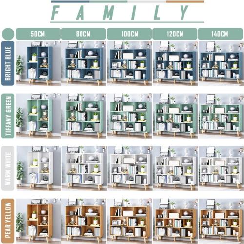 IOTXY Wooden Open Shelf Bookcase - 3-Tier Floorstanding Display Cabinet Rack with Legs, 8 Cubes Free Standing Bookshelf, Bright Blue