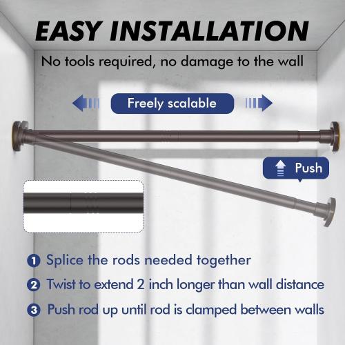 Bronze Shower Curtain Rod Tension 30 to 80 Inch,1 Inch Diameter Adjustable Tension Curtain Rod No Drilling,Shower Rods for Bathroom,No Rust