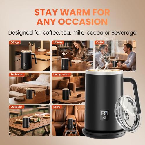 Self Heating Coffee Mug, 14oz Smart Heated Mug for Coffee, 180 Min Battery Life & Hot Up to 149℉ Temperature Control Mug, Coffee Warmer Mug Gift for Men Women, Dad and Mom
