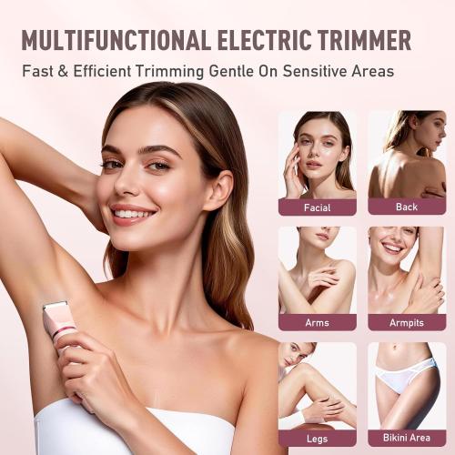 Bikini Trimmer for Women, 3-in-1 Electric Razors for Women, IPX7 Waterproof Rechargeable Cordless Pubic Hair Shaver, with LED Display, for Ladies Bikini Pubic, Face, Underarms, Legs(Pink)