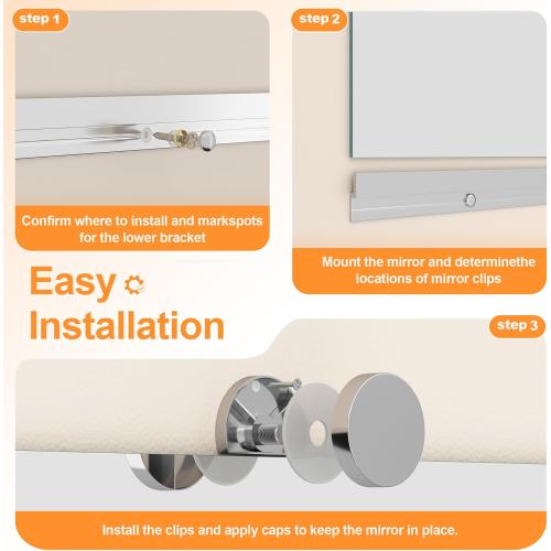 Hasipu Home Gym Mirror, 48x24 Each, 2-Pack Frameless Wall Mounted Mirrors with Glass Clamps & 1 Aluminum Rail, Large Body Mirror for Home Gym, Yoga Studio, Bedroom, Silver Tempered Glass