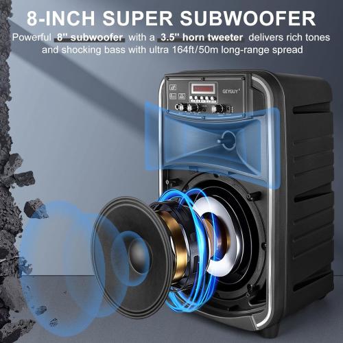 GTSK8-2 Portable Bluetooth PA Speaker with Microphone - 8’’ Subwoofer, W/Built-in Rechargeable Battery, All-in-One PA System for Karaoke, Parties & Events, Rechargeable Speaker System