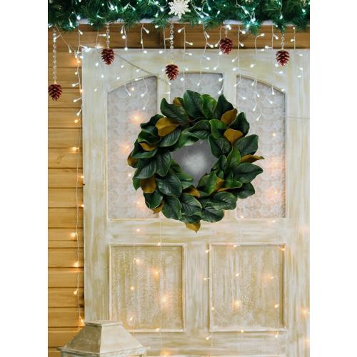 Size 16 Serene Spaces Living Artificial Green Magnolia Leaf Wreath, Ideal to Hang at Wedding, Store Display, Window Sill, Fall Decor, Perfect Holiday Décor,