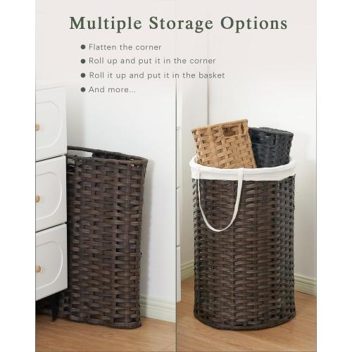 SETVSON Laundry Basket with Lid Round Rattan Laundry Hamper with Lid and Handles 29.1 Gal (110 L) Handwoven Woven Basket with Removable Bags and 2 Mesh Bags for Bathroom Living Room Brown
