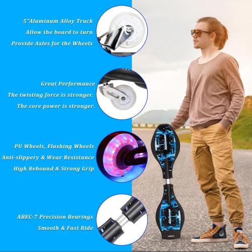 Caster Board, Deluxe Junior Skateboard with Illuminating Wheels for More Excitement,Fun and Visibility, Twistboard for Kids 8 , Upgrade Color